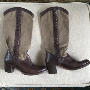 FRYE Jane Braided Canvas and Leather Boots size 8